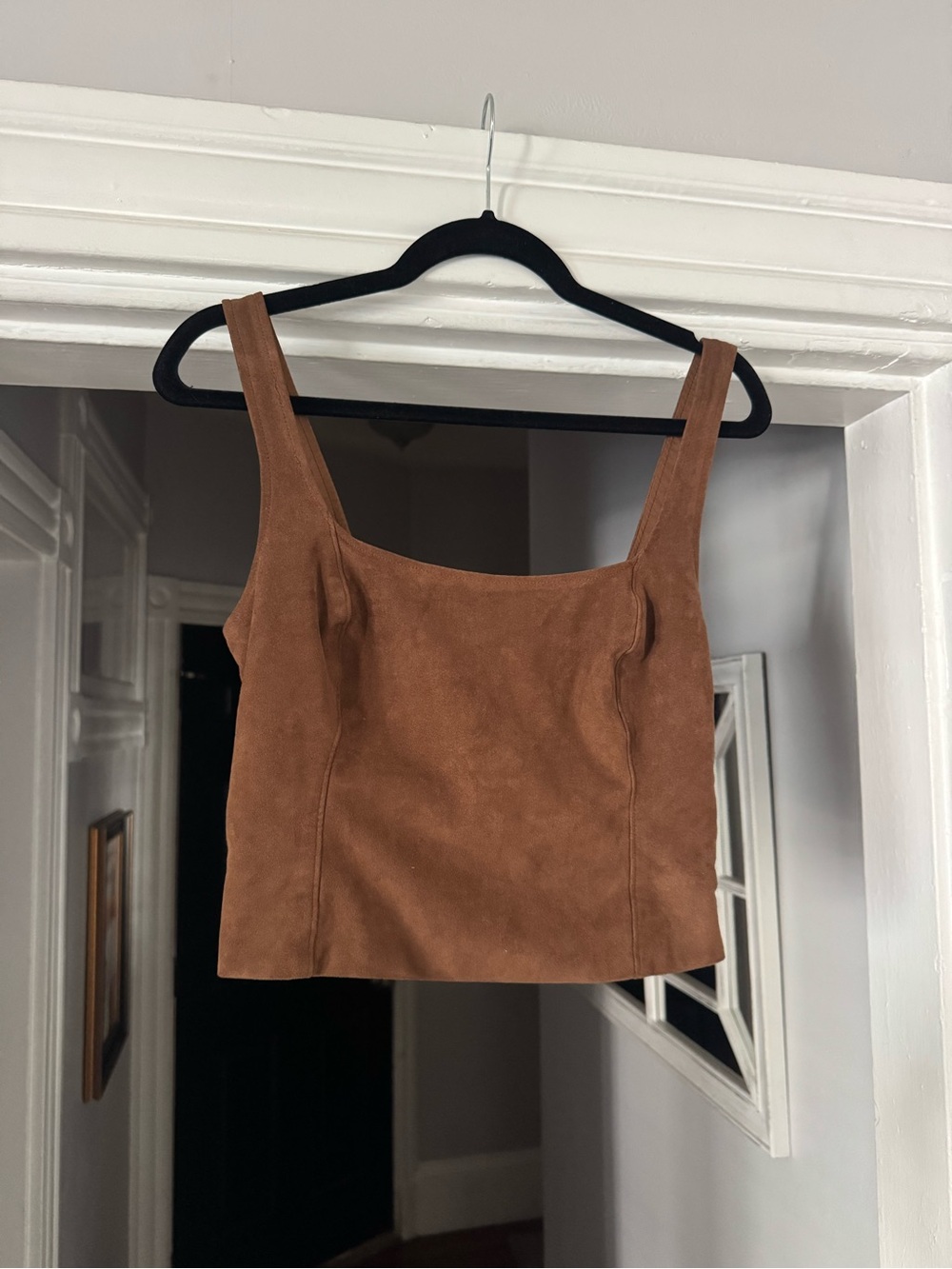 A&F Brown Suede-Look Square Neck Cropped Tank Top